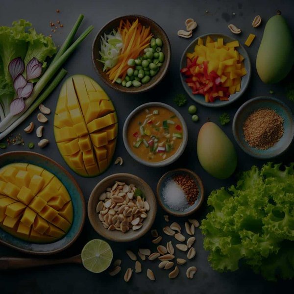 What's the Best Way to Assemble a Fresh and Zesty Thai Mango Salad with a Peanut Dressing?